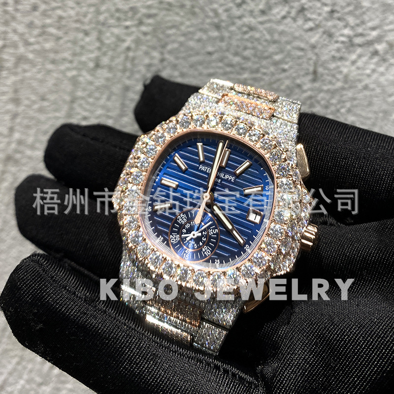 Luxurious Moissanite Diamond Fully Studded Mechanical Watch for Men, Business Style, European and American Style, Everyday Versatile Fire Watch