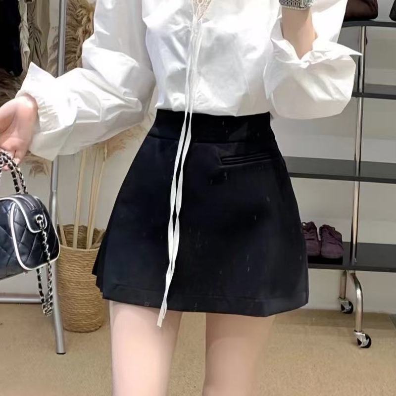 韩系风格早秋穿搭一整套女蕾丝花边V领系带长袖衬衫半身裙两件套|undefined