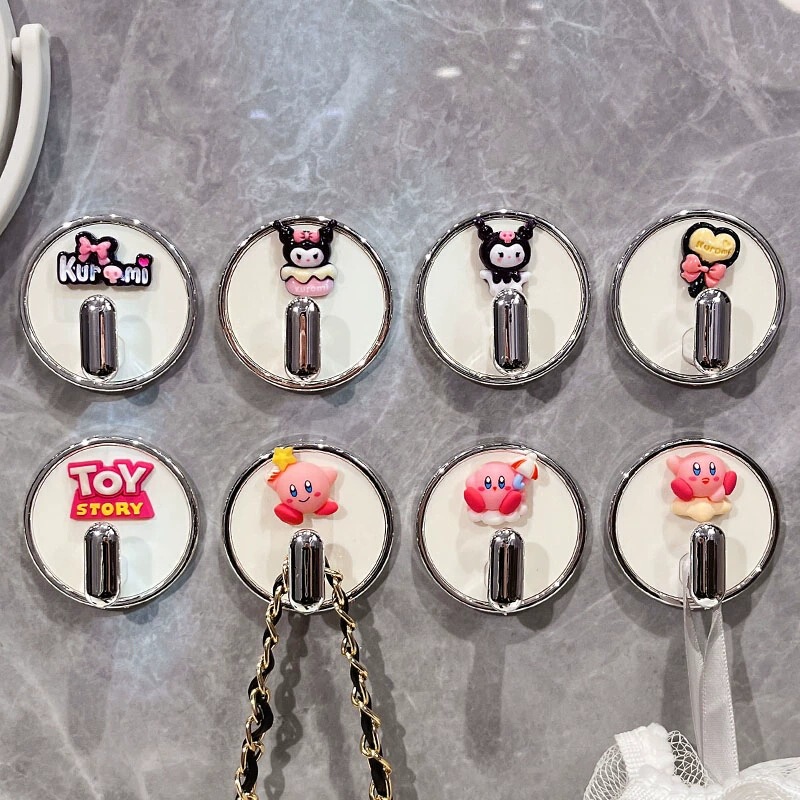 Hook Behind the Door, No Punching, Strong Adhesive, Cute Cartoon Kuromi Kitchen Wall Traceless Small Sticky Hook Hanging Hook