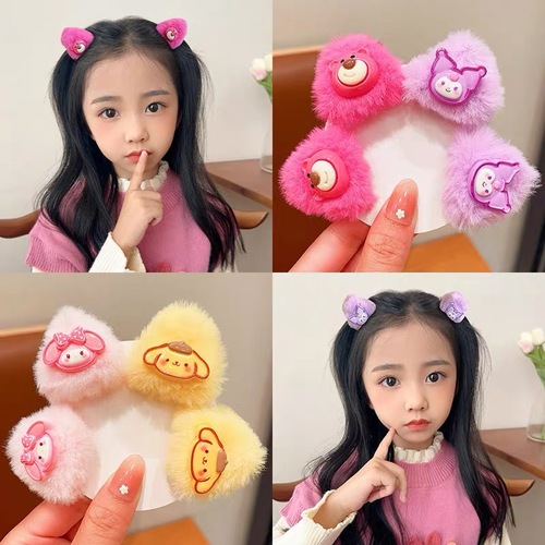 Girls furry cat ear scratching clip children's hair clip girl Kuromi small scratching clip baby plush bangs hair clip hair accessories