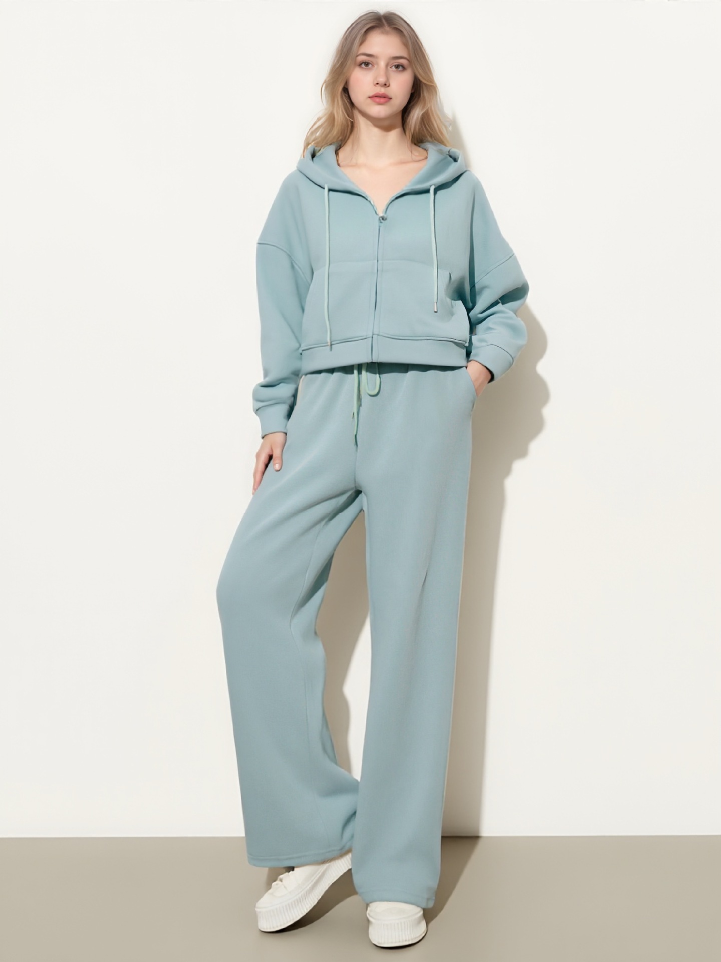 European And American Cross-border Fashion Sports Cotton For Women, Solid Color Long-sleeve Zip-up Hoodie With_ecoleips.com
