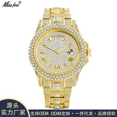 MISSFOX watch foreign trade hot-selling fashion high-end dual calendar business full diamond English men's watch hiphop