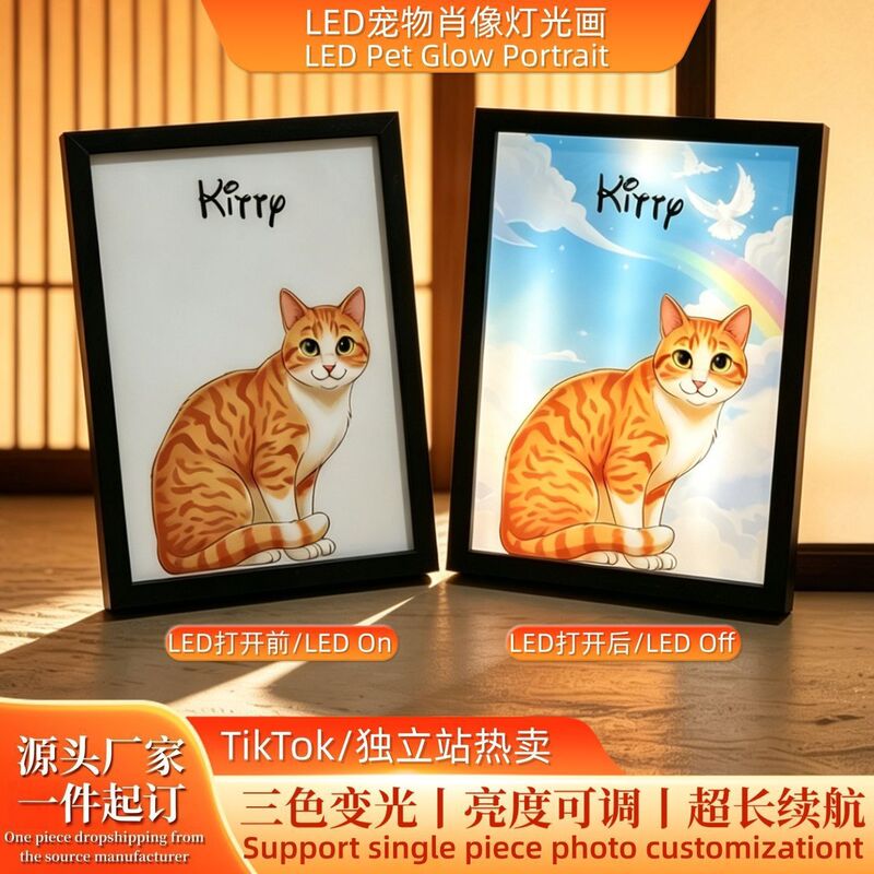 Tiktok's New Pet Character Portrait Framed Commemorative Light Painting Led Luminous Photo Frame Cross-Border Hand-Painted Gift Tiktok's New Pet Character Portrait Framed Commemorative Light Painting Led Luminous Photo Frame Cross-Border Hand-Painted Gift