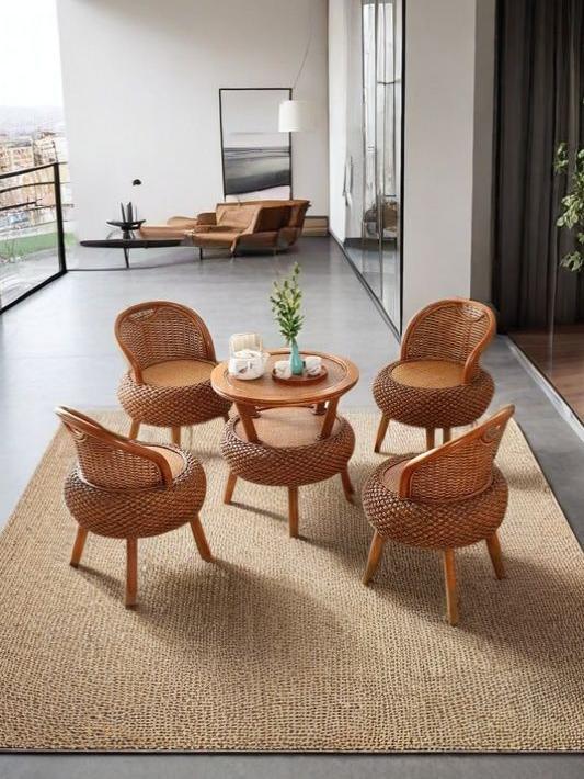 Home Balcony Rattan Chair Single Backrest Chair Narcissus Rattan Woven Three-Piece Set Rattan Chair Modern Simple Rattan Small Chair J&