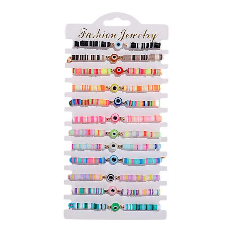 Cross-border Hot Devil's Eye Soft Pottery Bracelet 12 Evil Eye Bracelet suit Mixed Color Soft Pieces Beaded Bracelet Batch