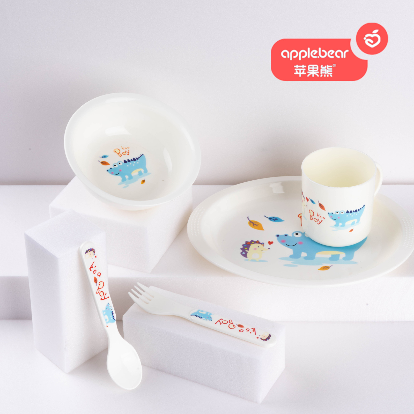 모성 및 아동 용품 도매를 세트 사과 곰 어린이 식기 창조적 인 만화 숟가락 접시 그릇 식품 보충 도구