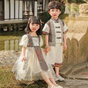 Children's Ethnic Clothing Boys and Girls Performance Clothing Summer Ethnic Minority Children Dai Short-Sleeved Suit Zhuangzhuang