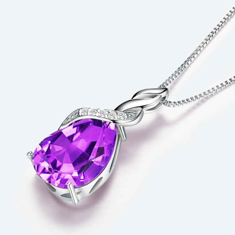 Elegant organic synthesized crystal pendant with amethyst, chain for key bag , with gem