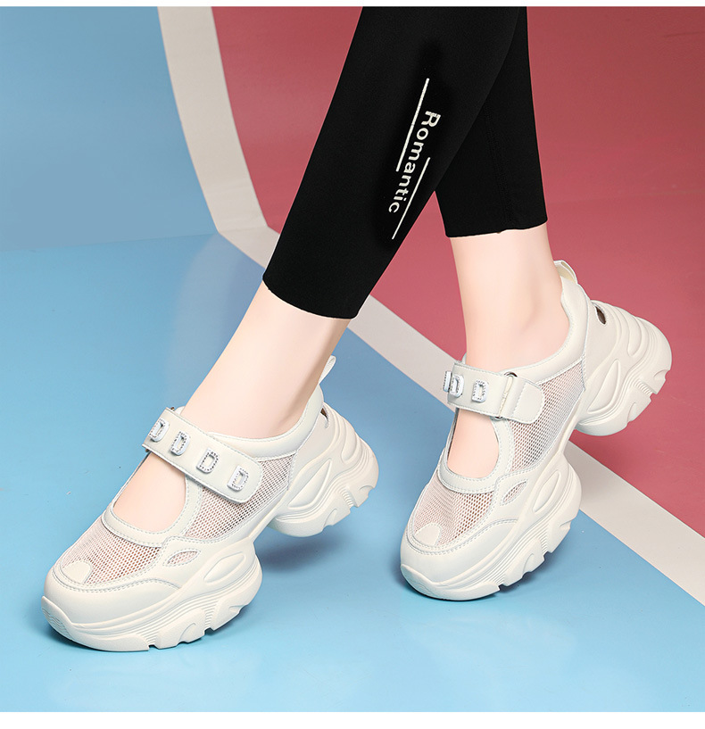 Giày sandal thể thao nữ đế xuồng dày lưới thoáng khí phong cách giày bố — Màu be 1990, 1990 màu đen chi tiết 13