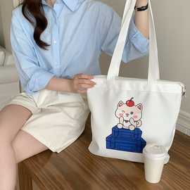 2024年夏季单肩大容量出行小熊手提帆布包帆布兜子时尚手提袋现货