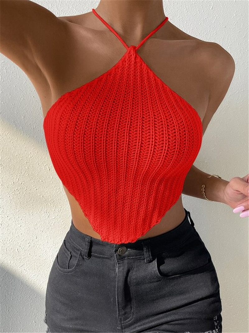 105g Weight Polyester Fabric Type Short Top Length Crop Top Tops Type Holiday, Bar Occasion Halter Neck Neckline Slim Fit Type Solid Color Pattern Summer Season Women's Gender Sexy, Streetwear Style Wholesale Women's Sexy Streetwear Solid Color Tank Tops 5