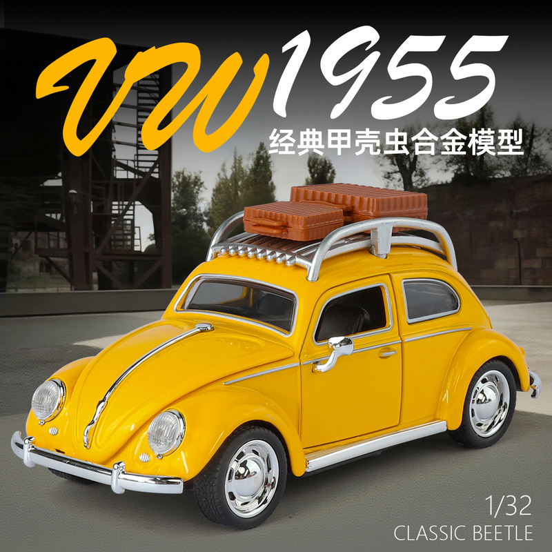 1:32 Old Beetle Retro Sports Car Alloy Sound and Light Door Pull Back Kidsren's Toy Car Model Luggage Rack