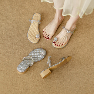 Thick heel toe sandals women's summer fashion round head outdoor fairy style sandals flat plus size women's shoes 40-42