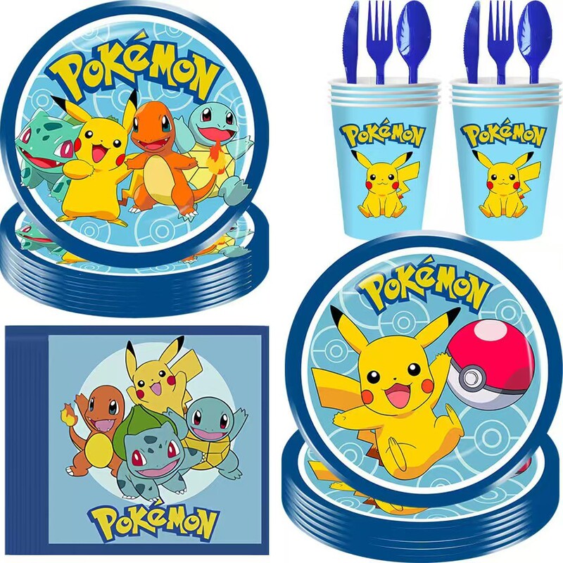 Cross-border Pikachu Pokémon themed party decoration supplies, disposable paper plates, paper cups, paper towels, banners Cross-border Pikachu Pokémon themed party decoration supplies, disposable paper plates, paper cups, paper towels, banners