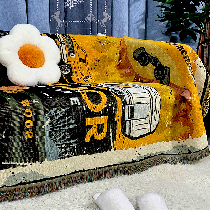 Outdoor camping blanket, moisture-proof picnic mat, jacquard tapestry, cat-scratch-proof full-cover sofa towel, thickened nap blanket