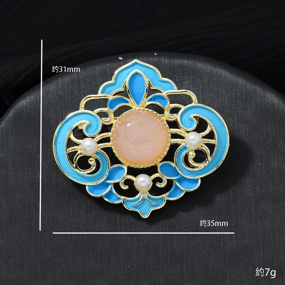 New Chinese Style National Landscape Cloisonné Blue Dot Brooch Retro Palace Style Accessory Brooch