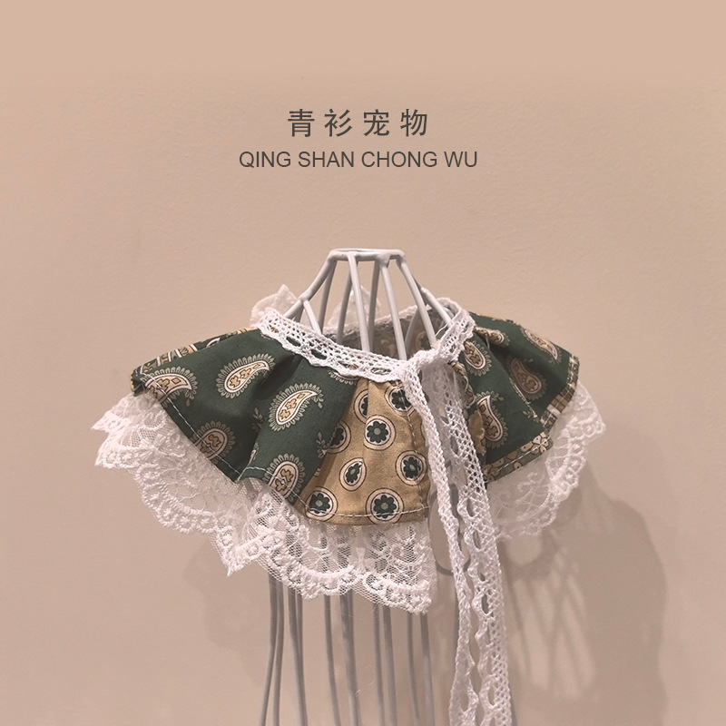 【Qingshan Pet】オリジナルレース唾液タオルペット猫犬ラグドール服ダークグリーンスカーフ|undefined
