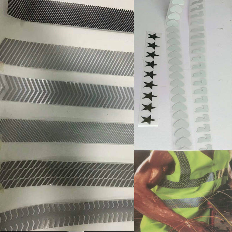 厂家高亮反光热贴膜 工装安全警示用反光辅料 亮银图案雕刻反光条