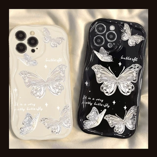 白边蝴蝶适用苹果15PROMAX手机壳iPhone14软壳13奶油纹12小众11xs
