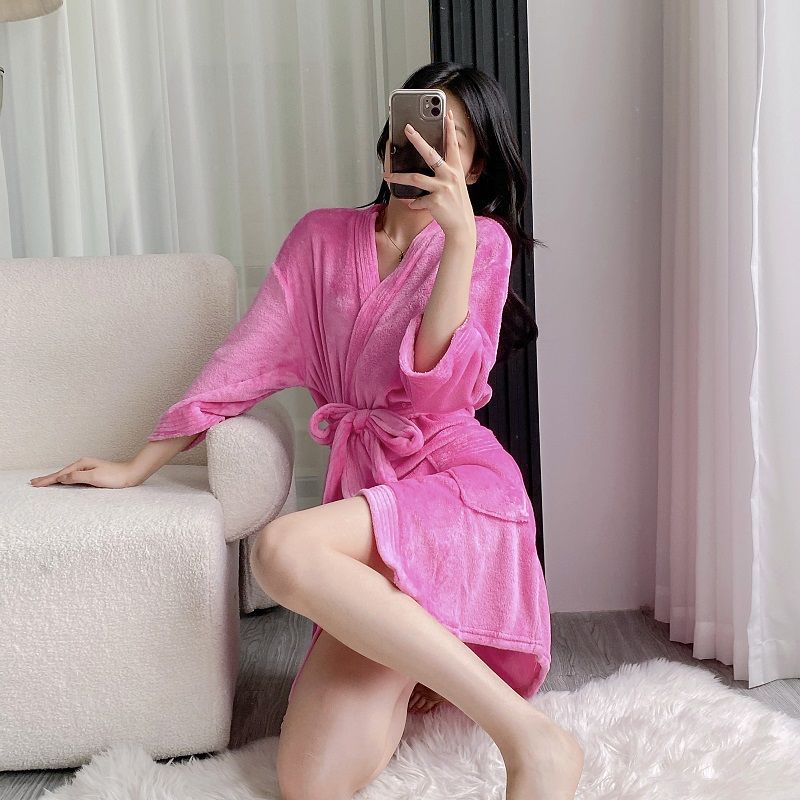 부드러운 목욕 가운 여성의 느슨한 캐주얼 흡수성 산호 양털 외부 목욕 목욕 목욕