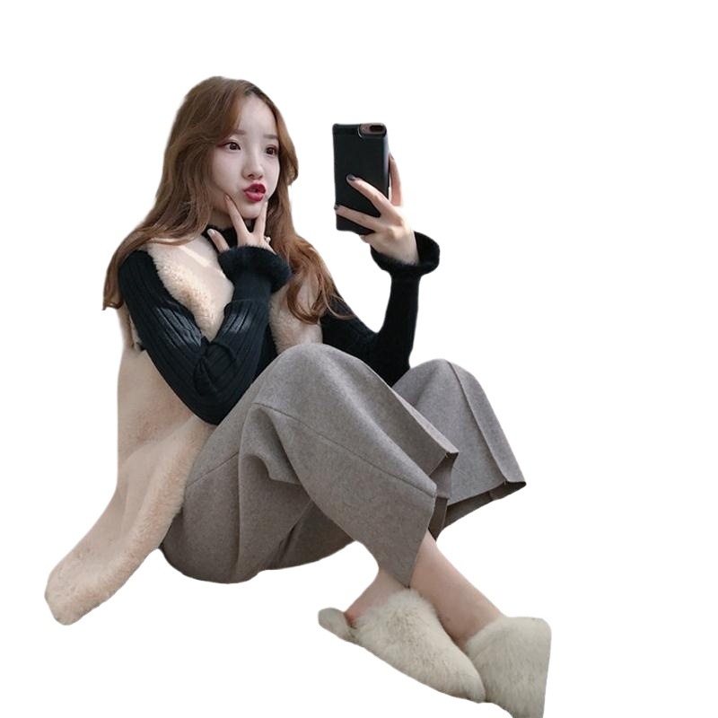 Winter And Autumn Women's Medium-Length Fleece Jacket With Slimming Effect, Fur-Imitated Rabbit Fur Vest, Fur-Imitated J_voghion.com