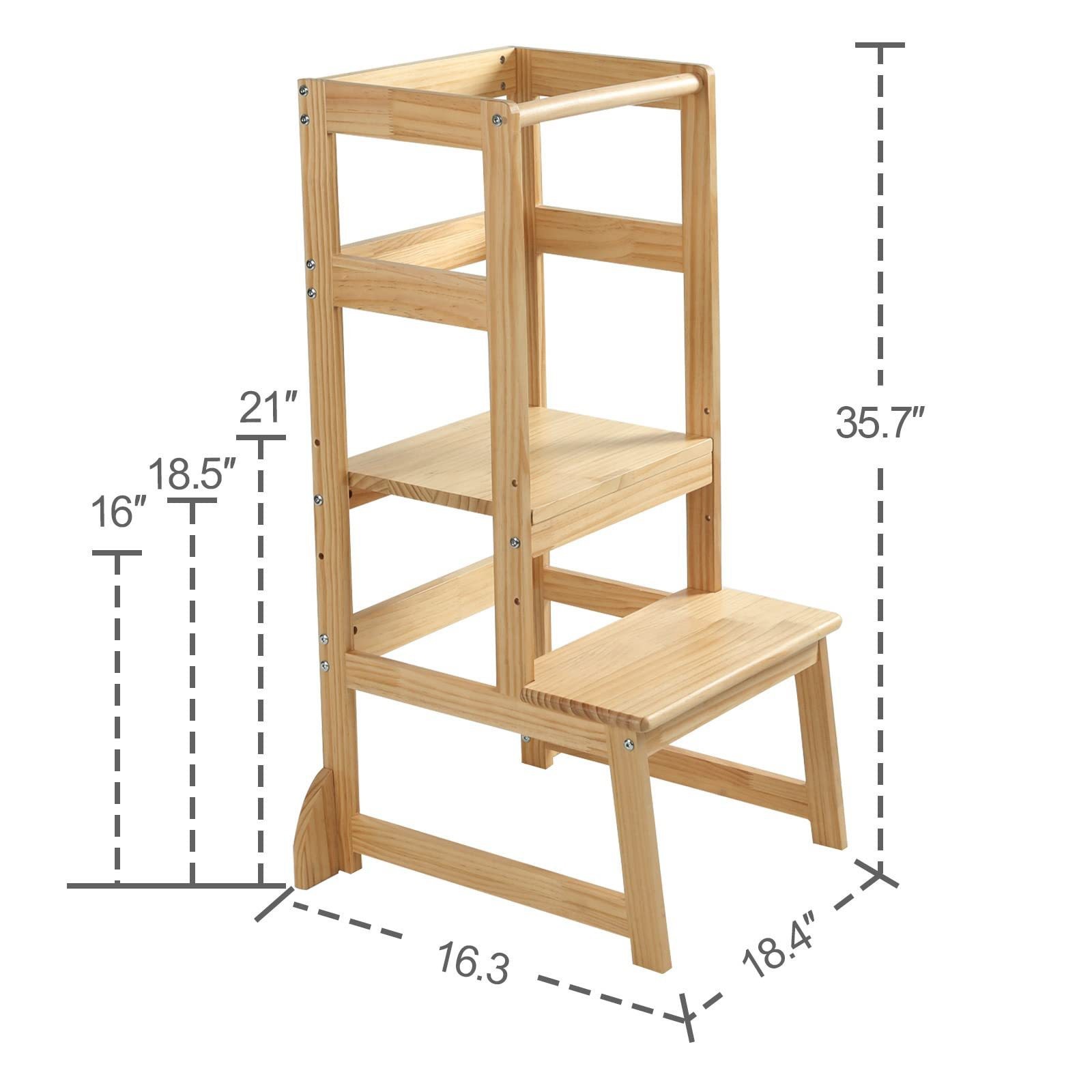 Taburete de baño para niños, taburete para bebés, escalones de lavado de manos, taburete de pies con pasamanos, torre de aprendizaje anti-rollback, madera image 8
