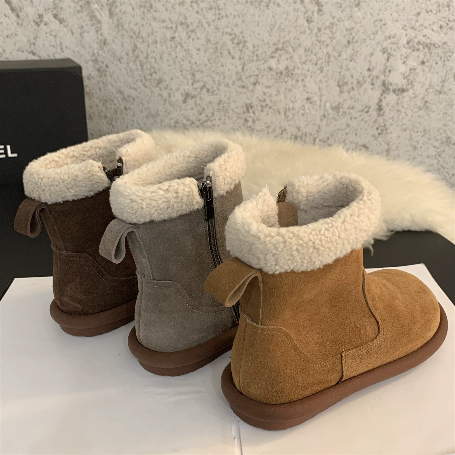 Snow boots women's winter fur one thick warm ankle boots with velvet cotton shoes_voghion.com