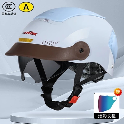 Motosiklet kaskı (dəbilqə) sunroof with brim half helmet - zero-sense-skylight-light-blue-colorful-long-mirror
