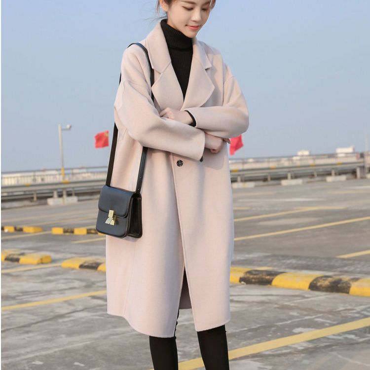 High-End Double-Sided Cashmere Outwear for Women, Mid-Length 100% Wool Double-Sided Woolen Outwear, Cocoon-Shaped, Fashionable, Loose and Versatile