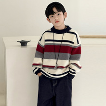 男童毛衣冬季加厚2025秋冬新款中大童装冬装痞帅儿童条纹针织衫潮