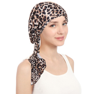 Amazon new curved flower cloth two tails printed headscarf cap Muslim simple chemotherapy cap Women's hat
