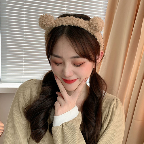 Cute Bear Double Ball Hairband Korea  New Spring Plush Hairpin Headband Washing Hair Bundle Headband Women