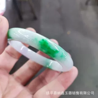 厂家批发翡翠B货白底青手镯翡翠飘阳绿玉手镯翡翠玉手镯飘绿阳绿