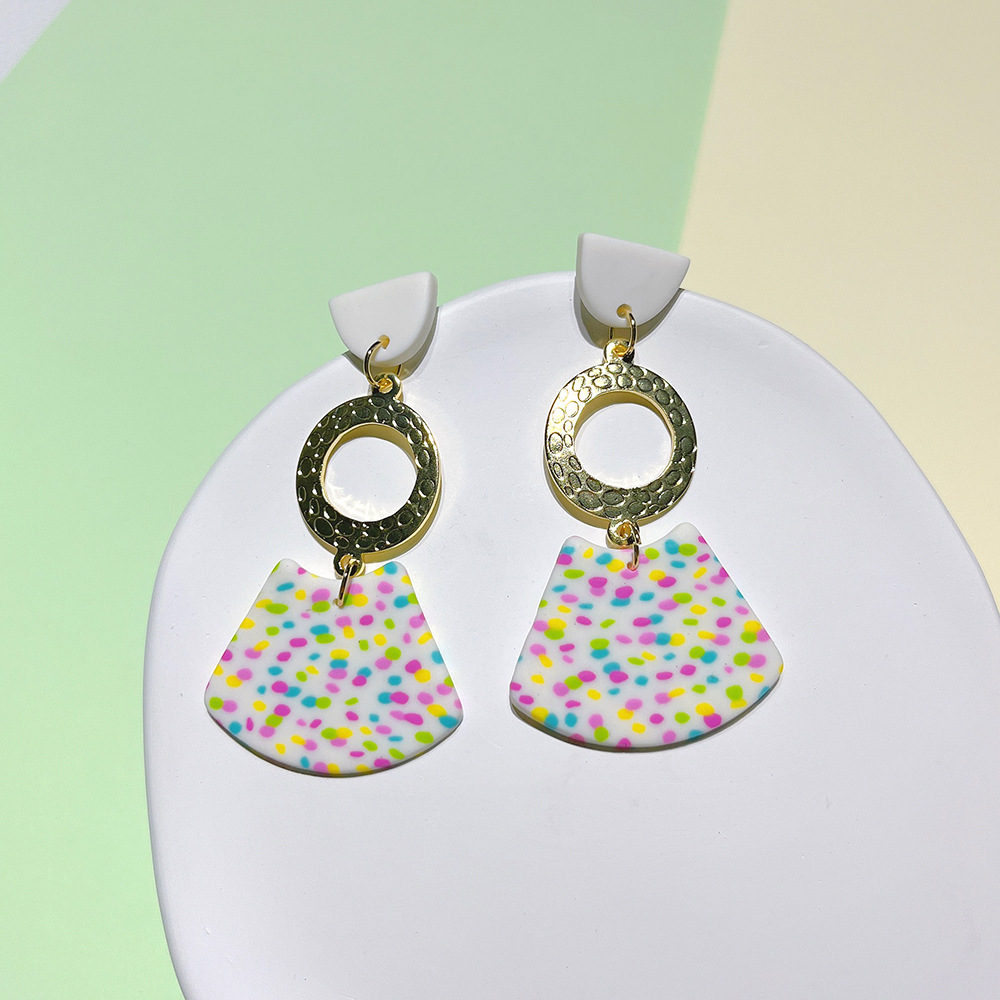 1 Pair Fashion Sector Color Block soft clay Patchwork Womenu0027S Drop Earrings
