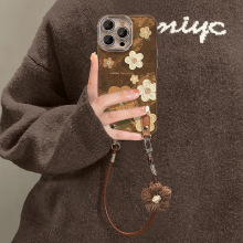 复古油画花朵挂绳适用苹果17手机壳iphone15promax高级感16新女款