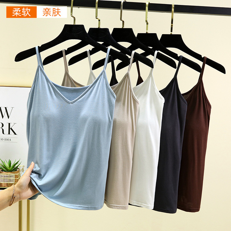 Modal Camisole Vest with Chest Pad Women's Summer Thin Inner Wear-Free Bra Sleeveless Base Shirt Solid Color Top Modal Camisole Vest with Chest Pad Women's Summer Thin Inner Wear-Free Bra Sleeveless Base Shirt Solid Color Top