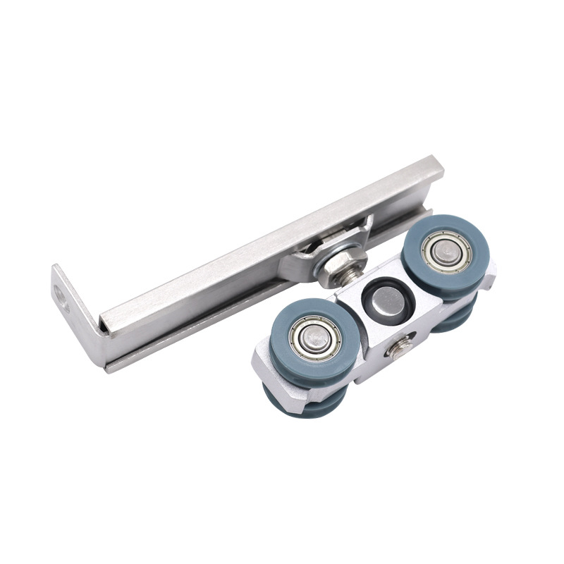 Amortiguado hidráulico puerta corredera bidireccional polea de puerta de madera riel de guía engrosado rueda colgante deslizante rueda colgante silenciosa suave fabricante de riel colgante image 6