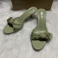 Manufacturer's new slippers with fashionable temperament, green flower pointed high heels, cool slippers, women's slim heels
