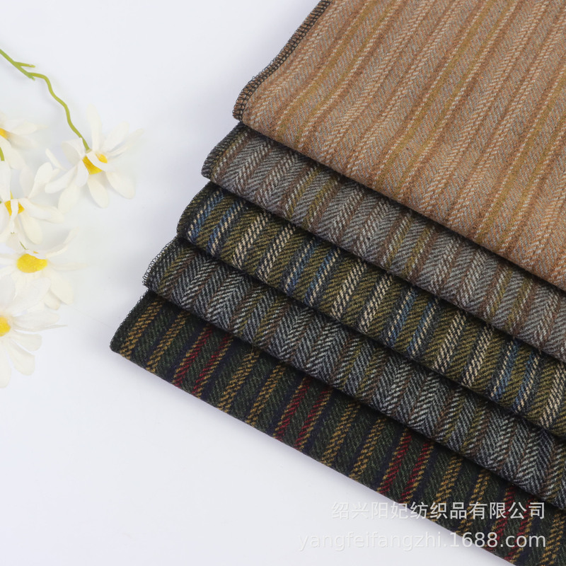 厂家批发 粗纺条纹色织人字纹毛呢面料 秋冬服帽套装鱼骨纹布料|undefined