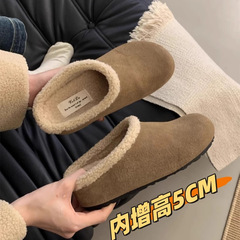 软皮版~厚底增高复古加绒勃肯鞋女外穿小个子一脚蹬包头保暖棉鞋