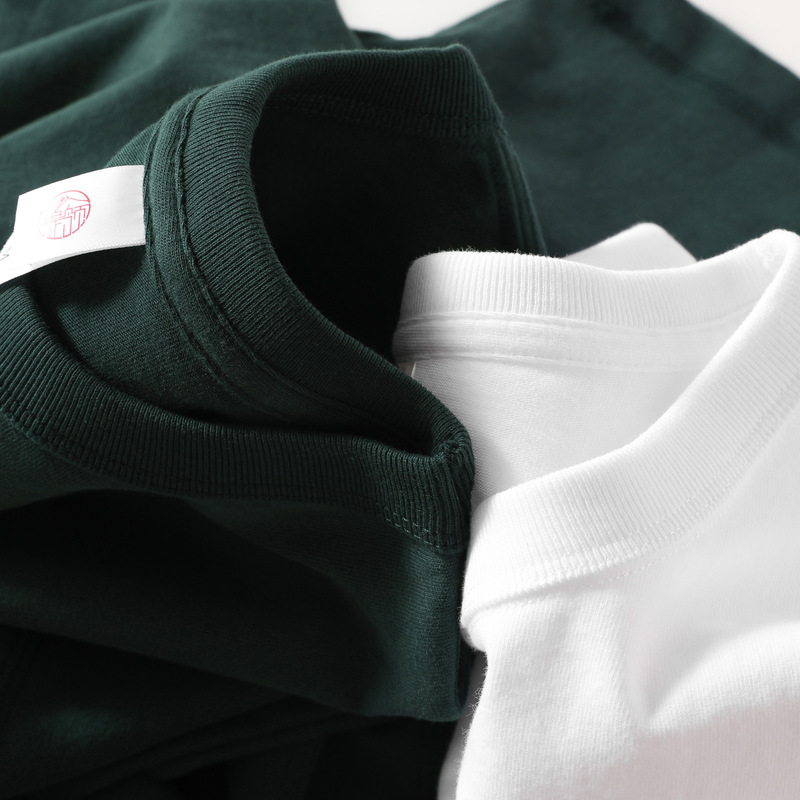 Three needles 300g heavy jungle green short sleeve T-shirt men's dark green cotton thick sanding jacket summer