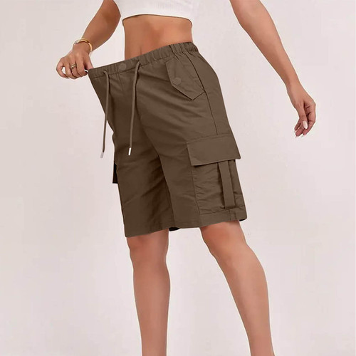 High-waist summer casual shorts pocket overalls button lace fashion trend