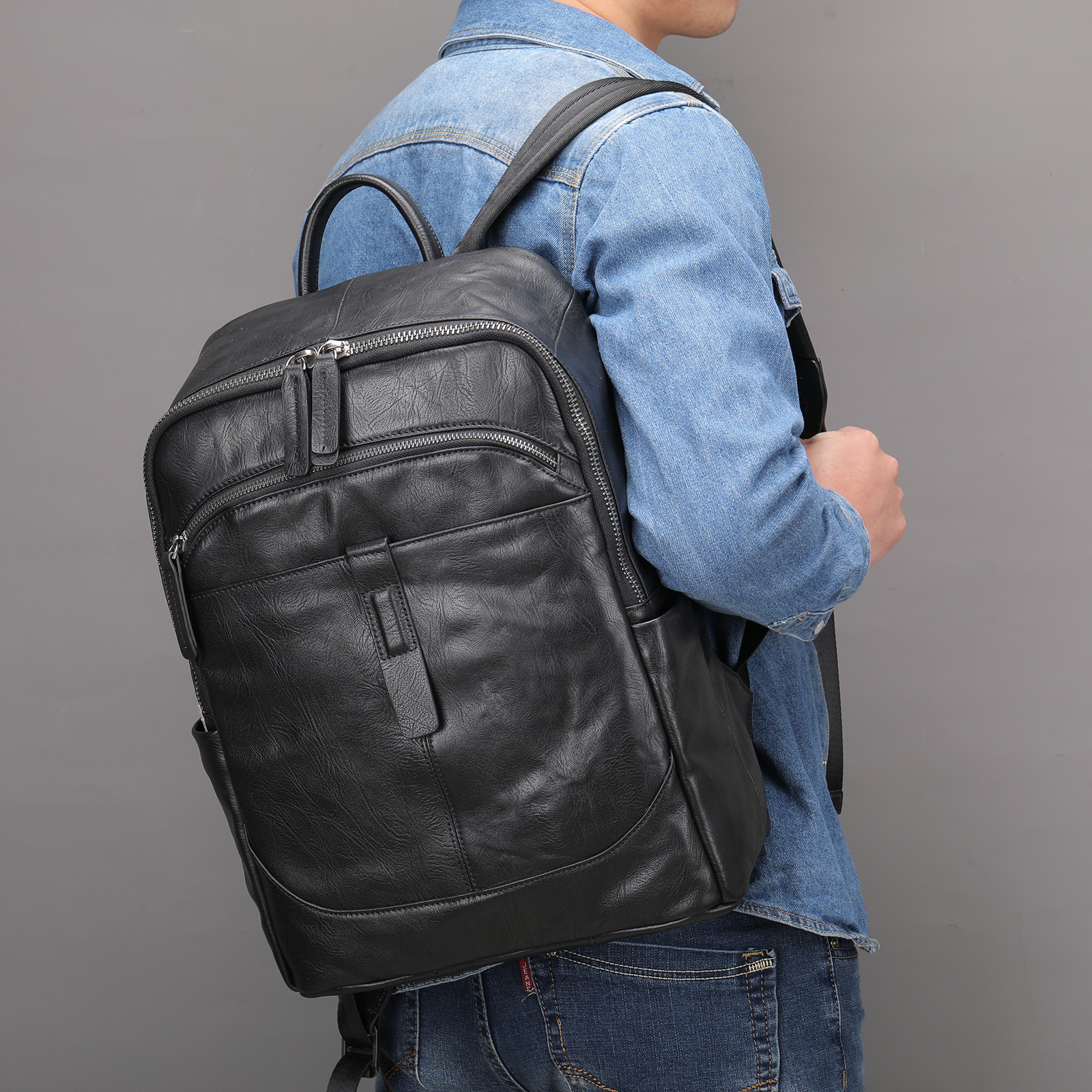 Men's Genuine Leather Backpack Waterproof Top Layer Cowhide Business Casual Travel Computer Bag_voghion.com