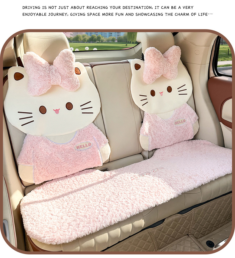 New Blue Rain Winter Car Seat Cushion Cute Pink Cat Car Seat Cushion Stuffed Warm and Plaid Car Seat Cover
