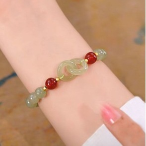 S074 - Pulsera entrelazada con cuentas rojas#tamaño 576