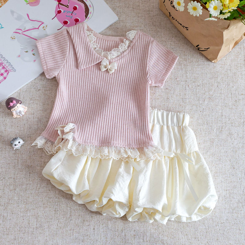 Girls Suit 2025 New Summer Children's Korean Style Sweet and Cute Cartoon Tops Baby Girl Fashionable Two-Piece Set