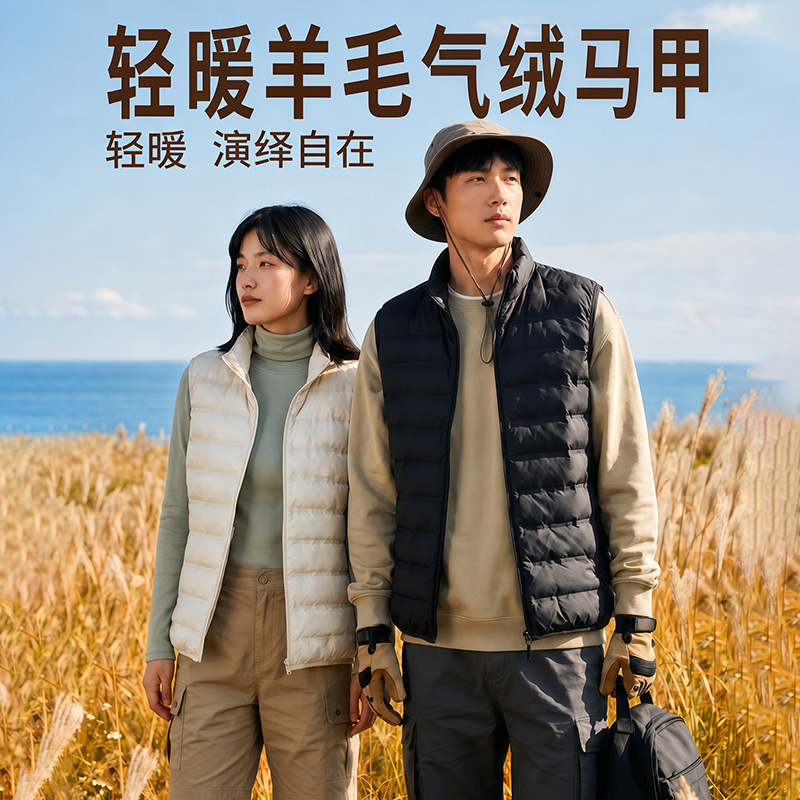 New men's and women's zippered wool vests, air-velvet warm jackets, couple's outerwear, windproof and cold-proof vests