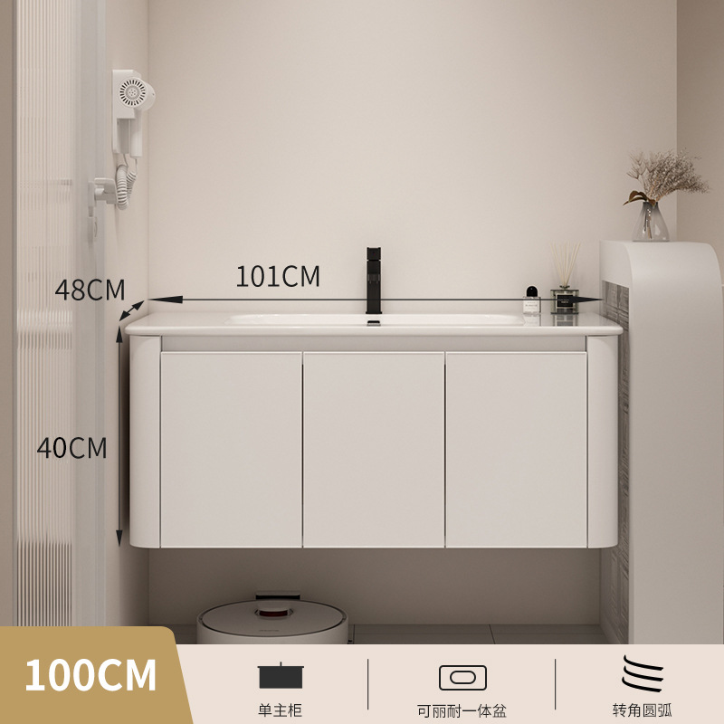Gabinete de baño de aluminio espacial de estilo japonés combinación baño lavabo cuarto de baño gabinete colgante de cerámica lavabo integrado mesa de lavado gabinete de espejo