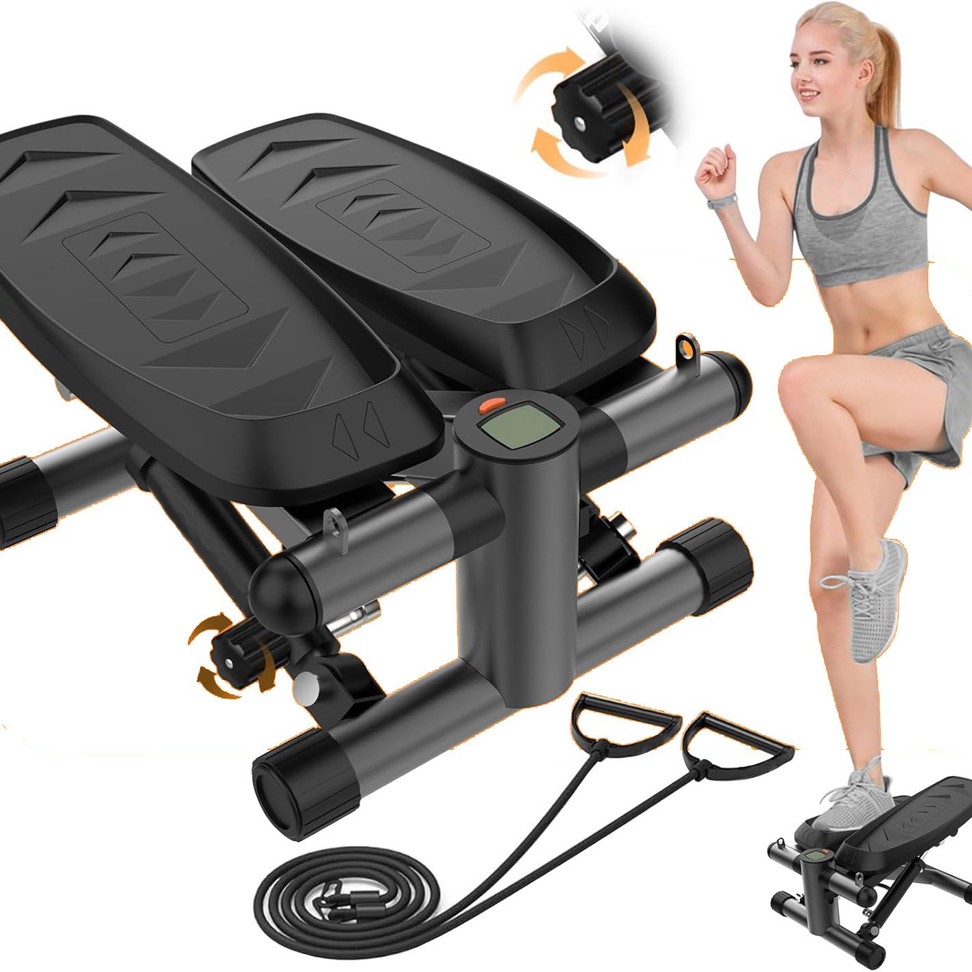 One-Piece Design Household Mini Hydraulic Stepper Fitness Equipment with Tension Rope for Indoor Leg Training and Walking