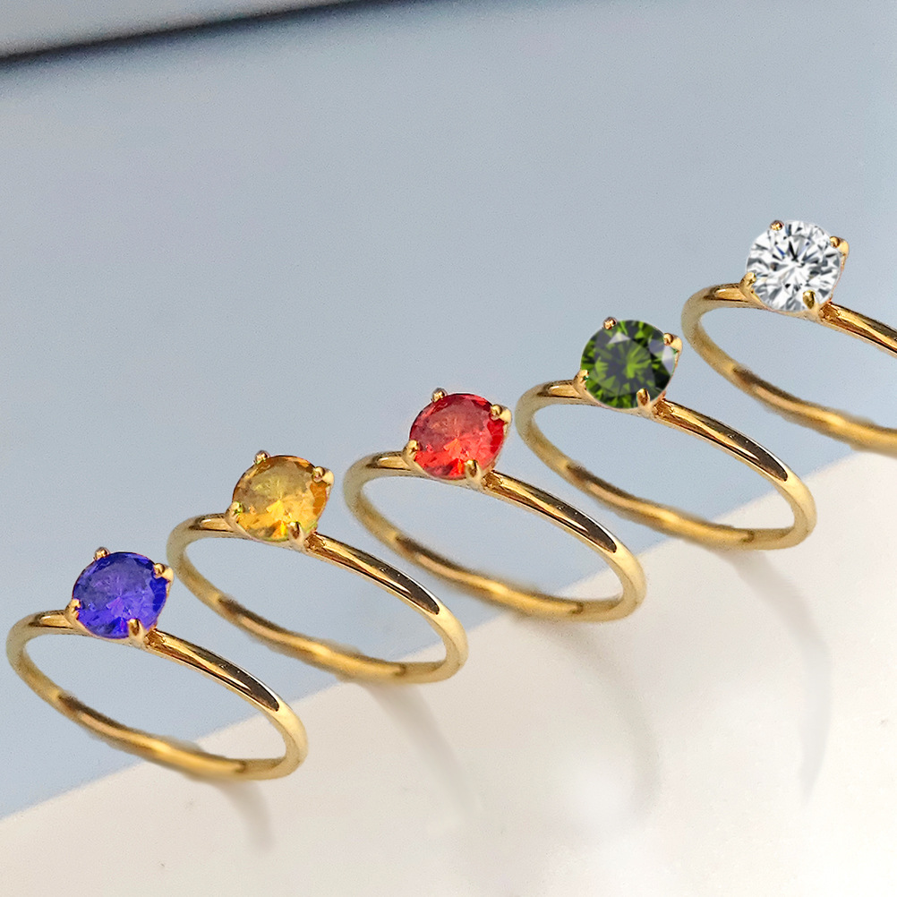 Europe and the United States new popular twelve birthstone ring fashion personality golden stainless steel zircon popular engagement ring